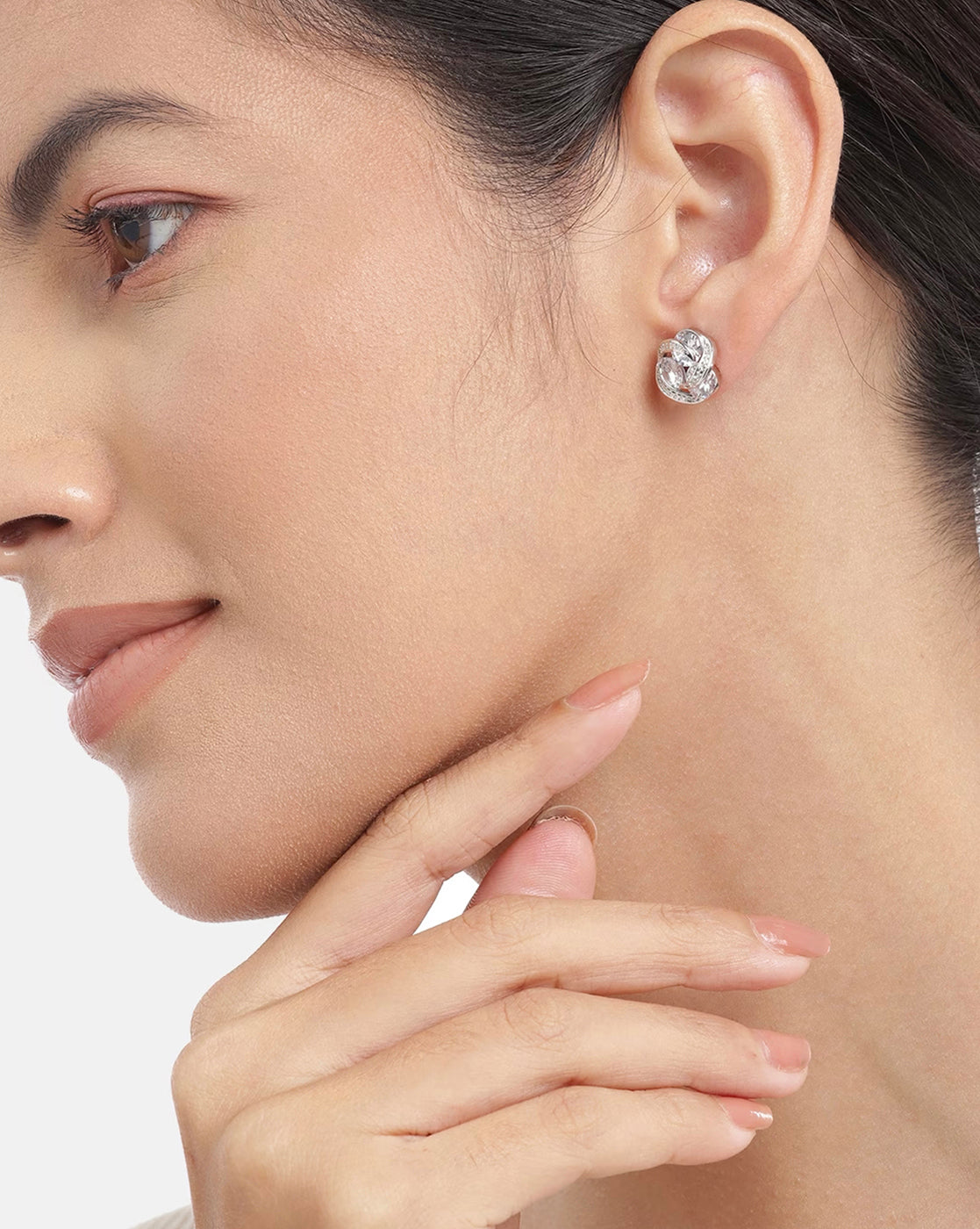 Rhodium Plated With Cz Fancy Stud Earring For Women