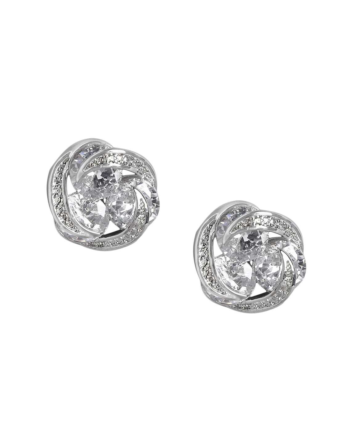 Rhodium Plated With Cz Fancy Stud Earring For Women