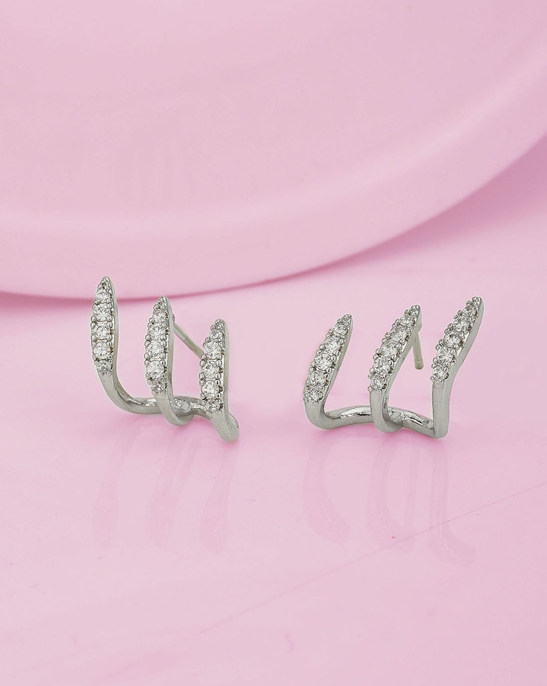 Rhodium Plated With Cz Ear Cuff Earring
