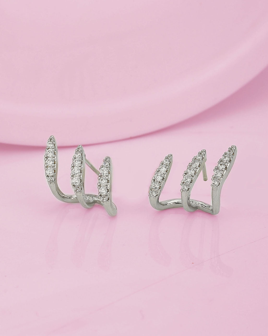 Rhodium Plated With Cz Ear Cuff Earring