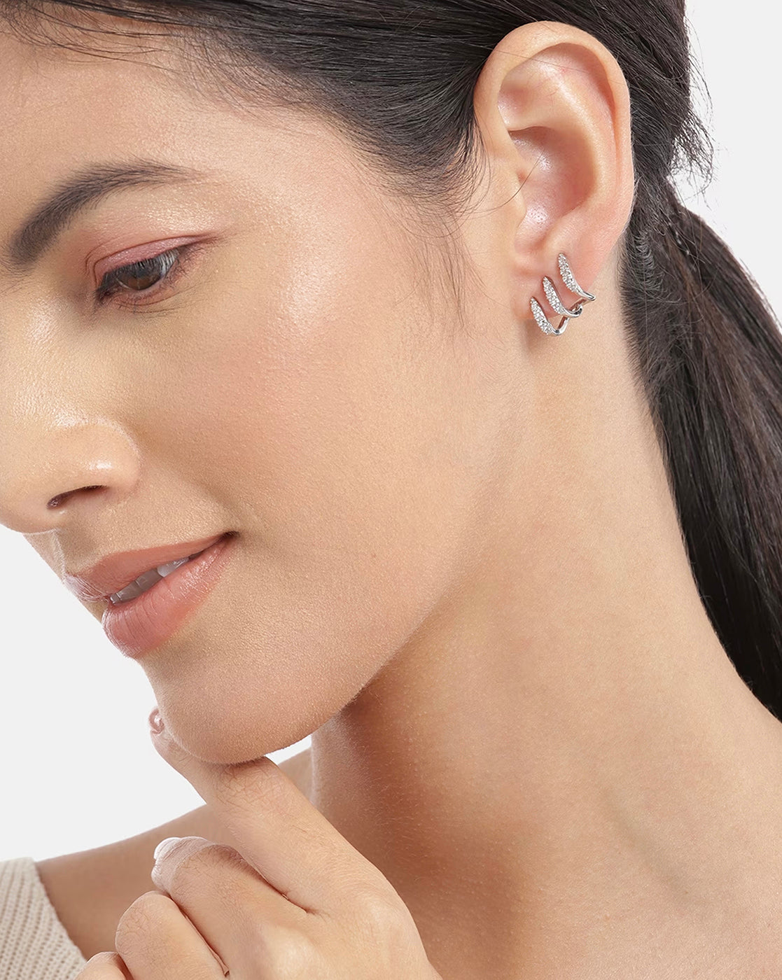 Rhodium Plated With Cz Ear Cuff Earring