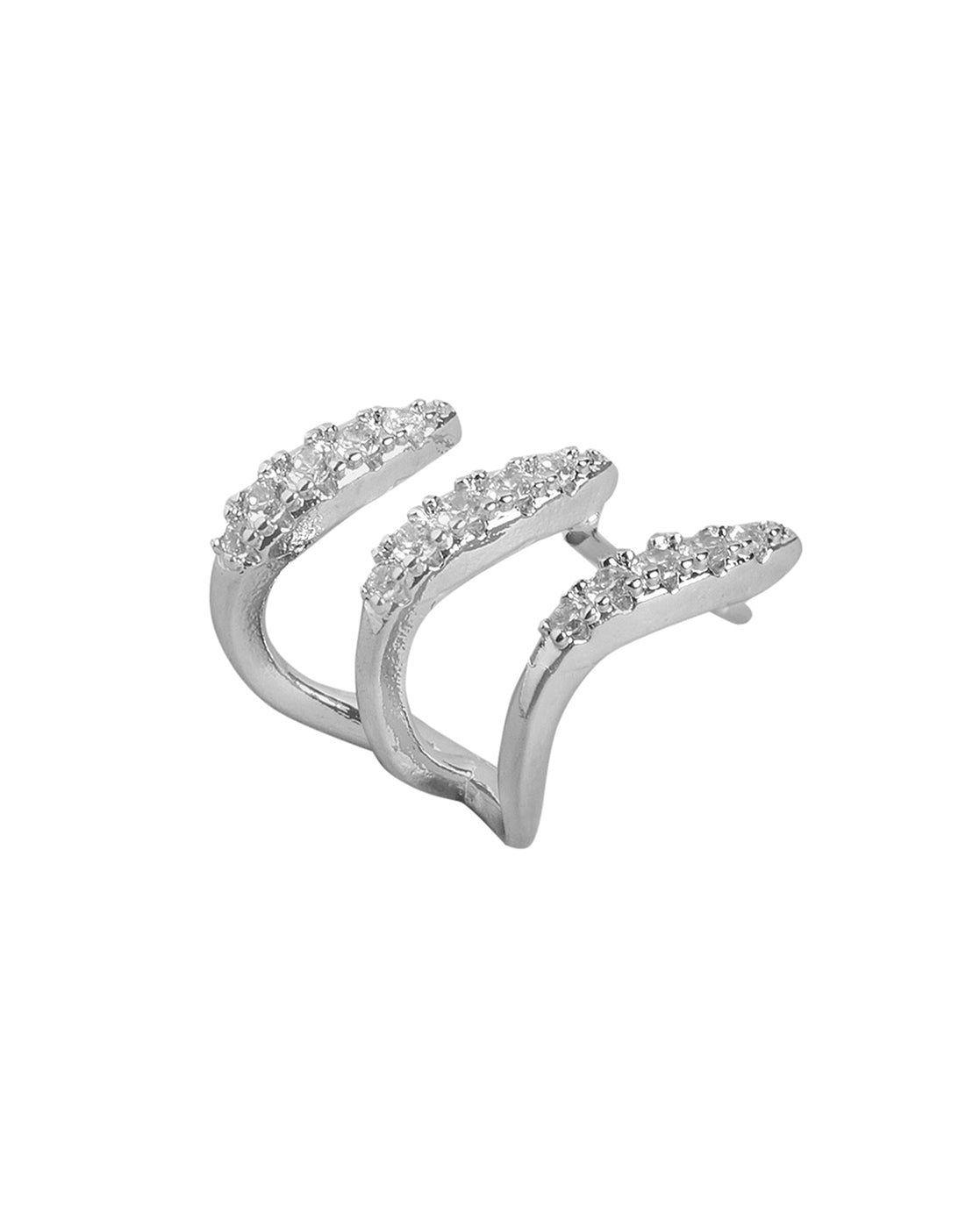 Rhodium Plated With Cz Ear Cuff Earring