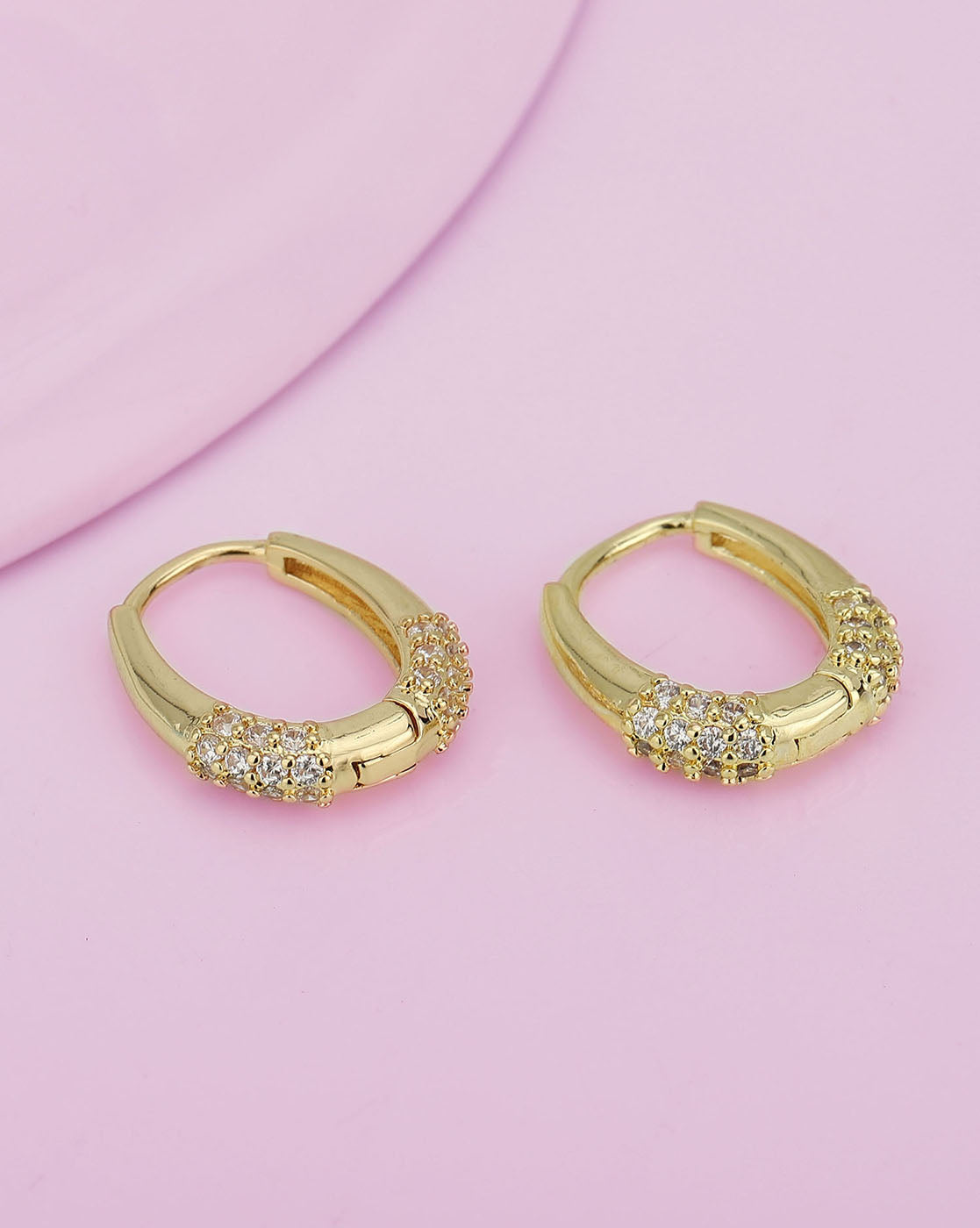 Gold Plated With Cz Petite Hoop Earring For Women