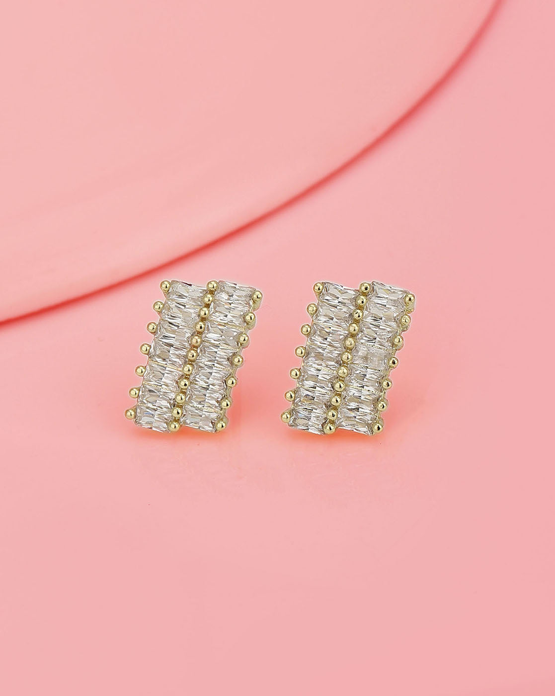 Gold Plated With Cz Fancy Petite Stud Earring For Women