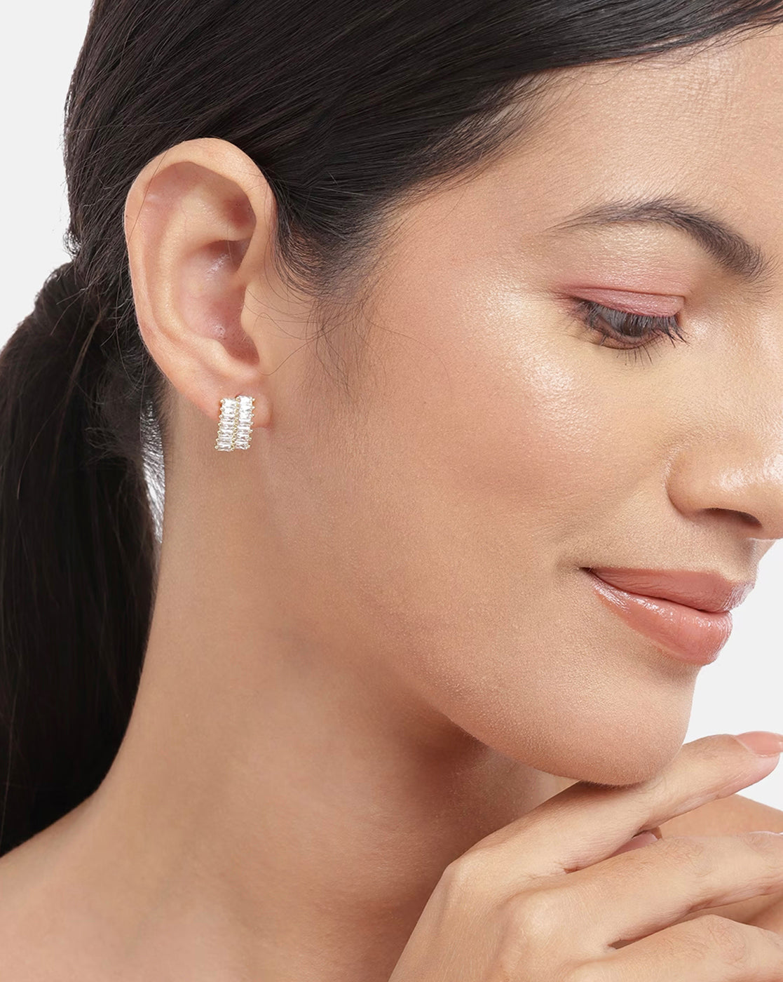 Gold Plated With Cz Fancy Petite Stud Earring For Women