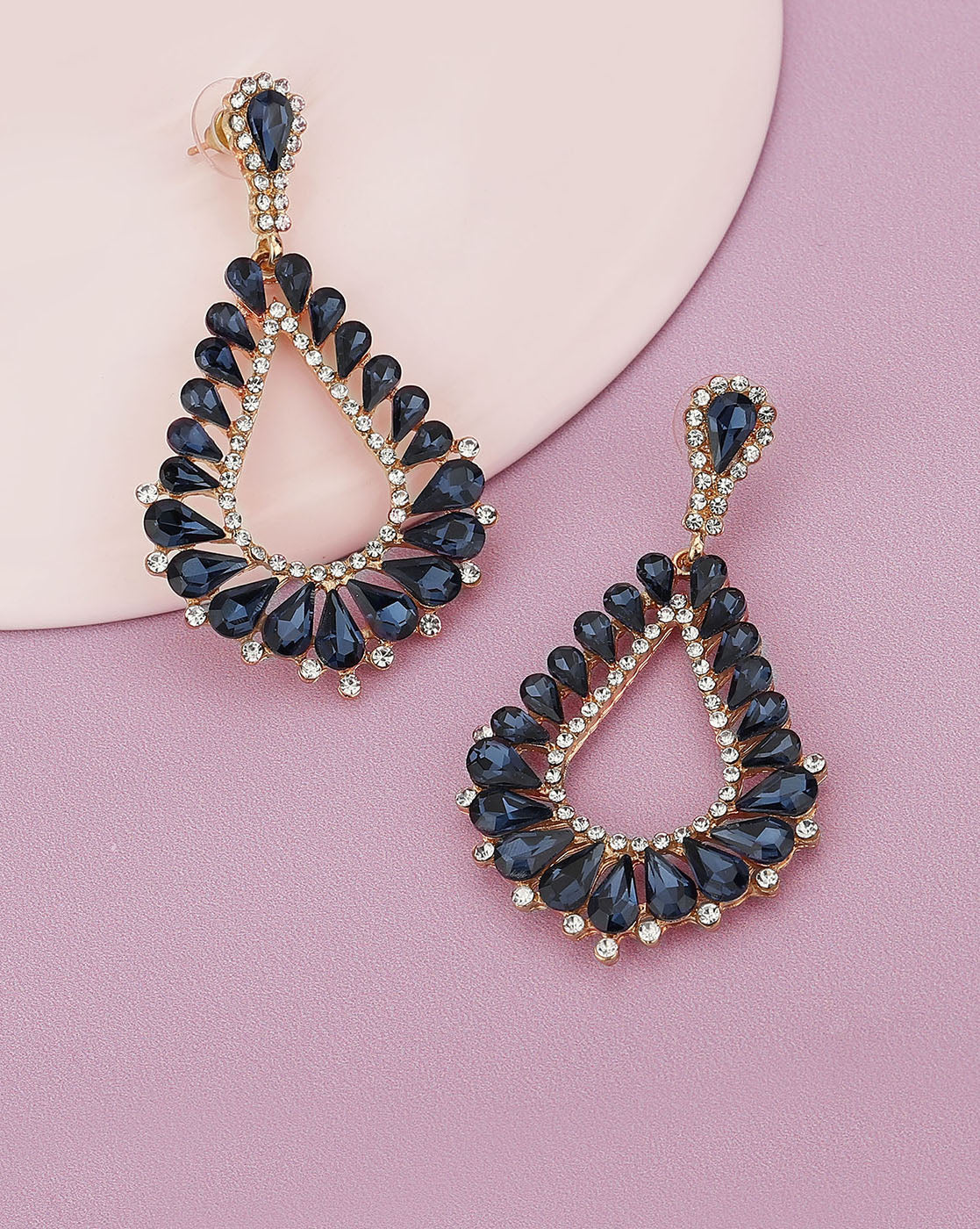 Rose Gold Plated With Saphire Stud Drop Earring For Women