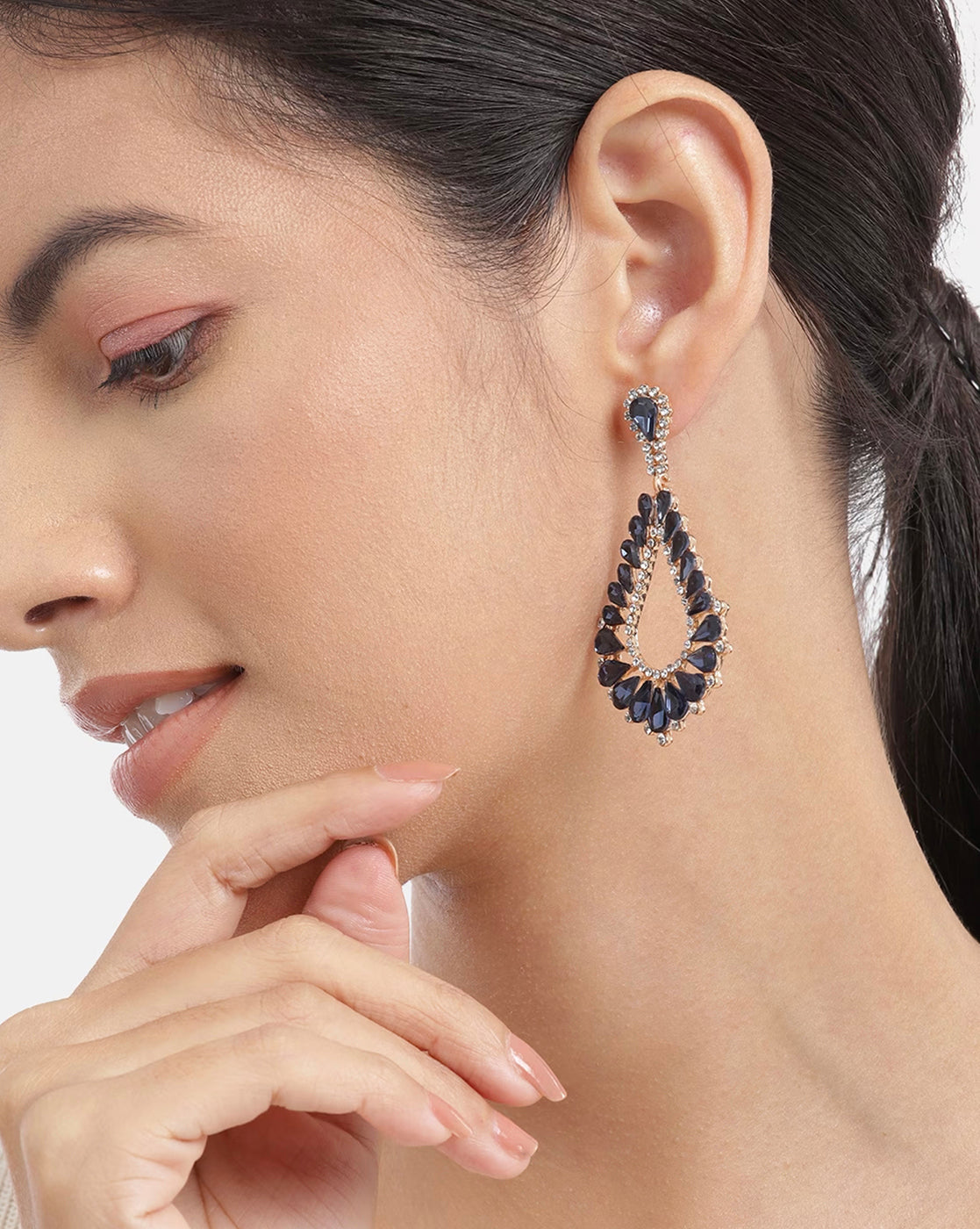 Rose Gold Plated With Saphire Stud Drop Earring For Women