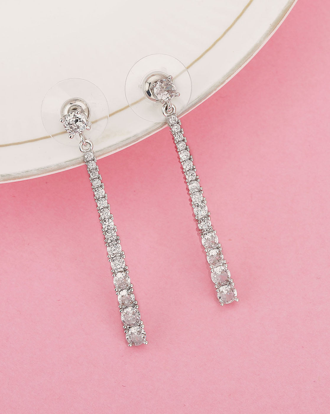 Rhodium Plated With Cz Fancy Drop Earring For Women