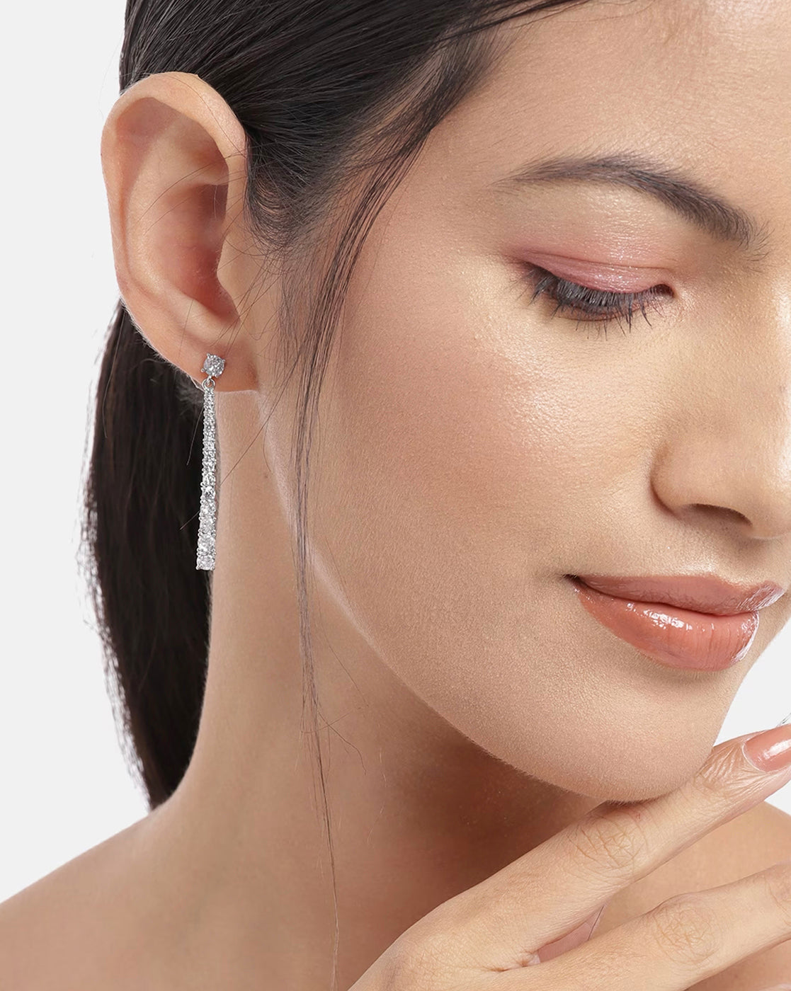 Rhodium Plated With Cz Fancy Drop Earring For Women