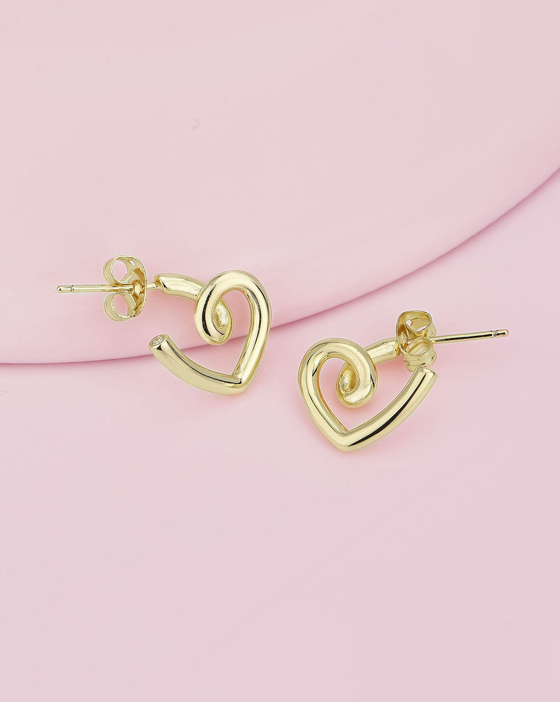 Gold Plated With Cz Heart Stud Earring For Women
