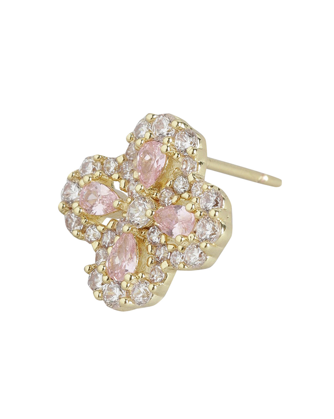 Gold Plated With Cz Floral Stud Earring For Women