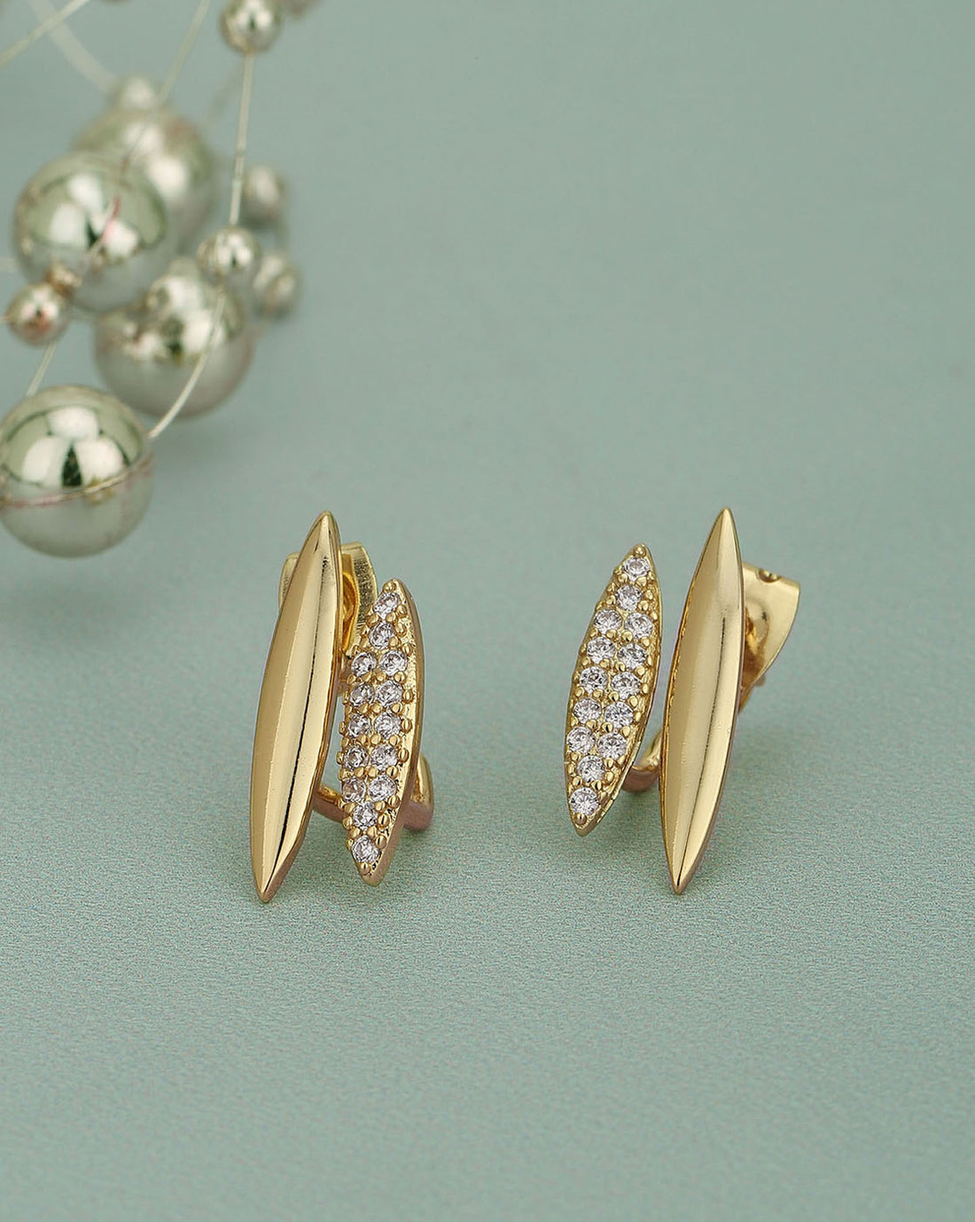 Gold Plated With Cz Unique Stud Earring For Women