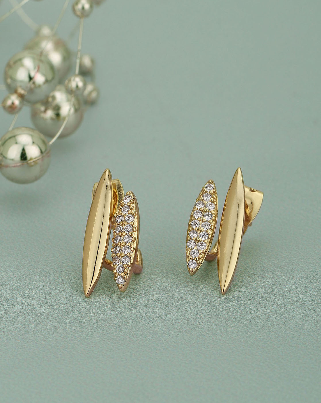Gold Plated With Cz Unique Stud Earring For Women