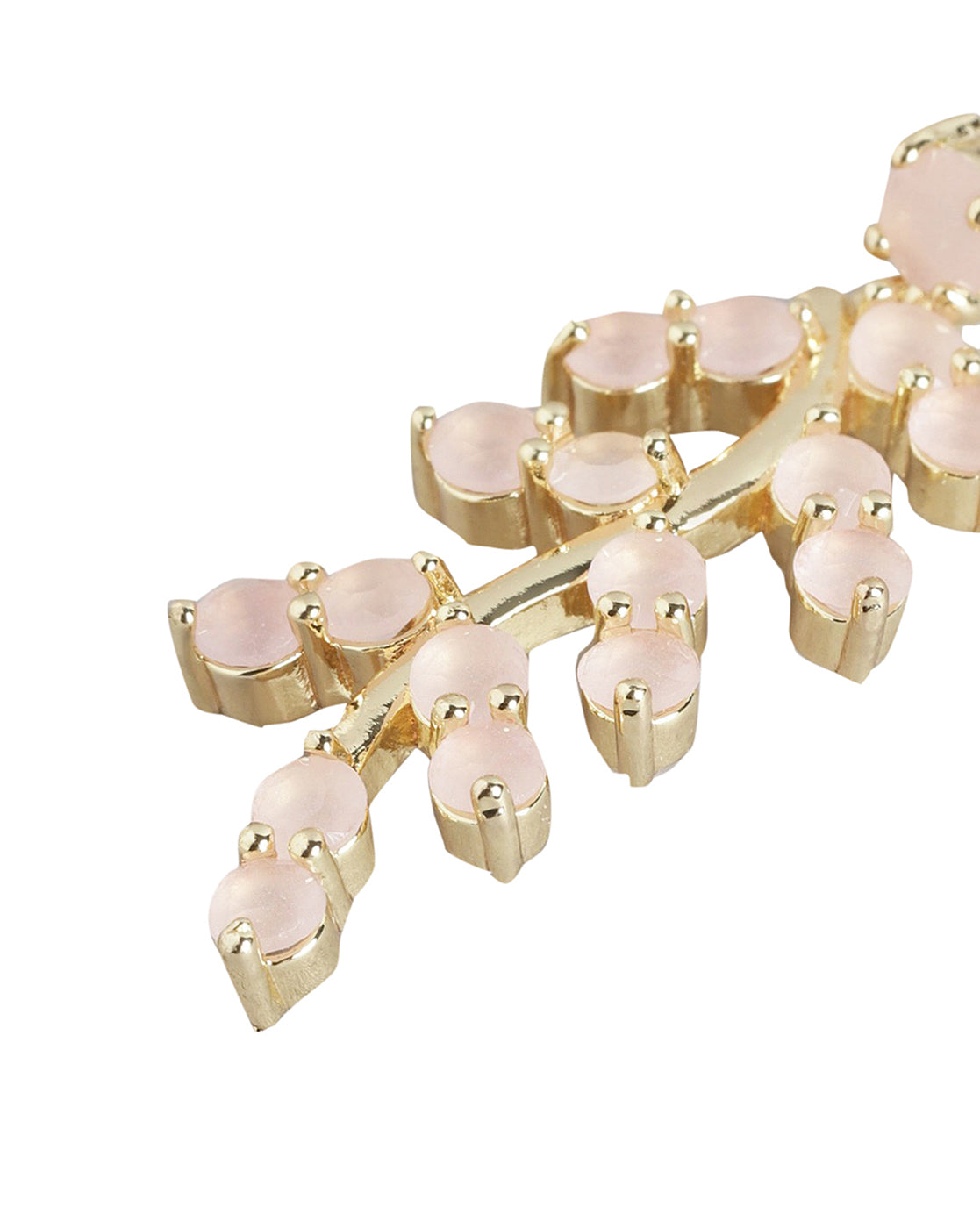 Gold Plated With Pink Beaded Leaf Drop Earring For Women