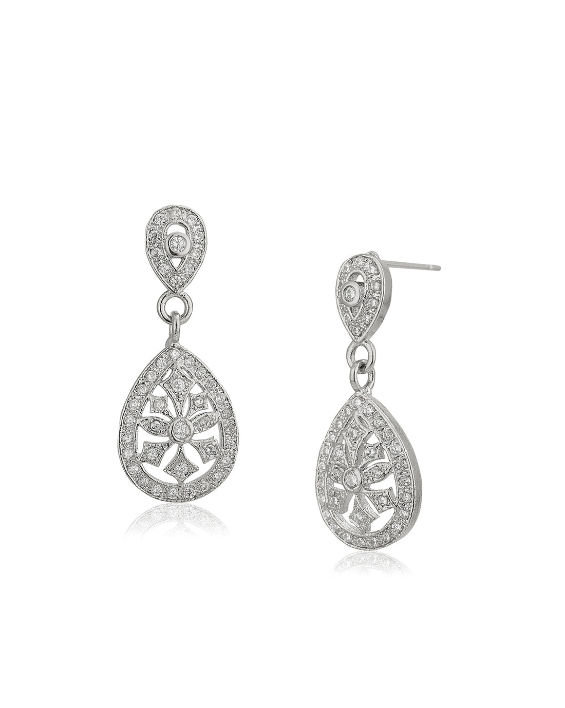 Premium Tear Drop With Rhodium Plated Cz Drop Earring