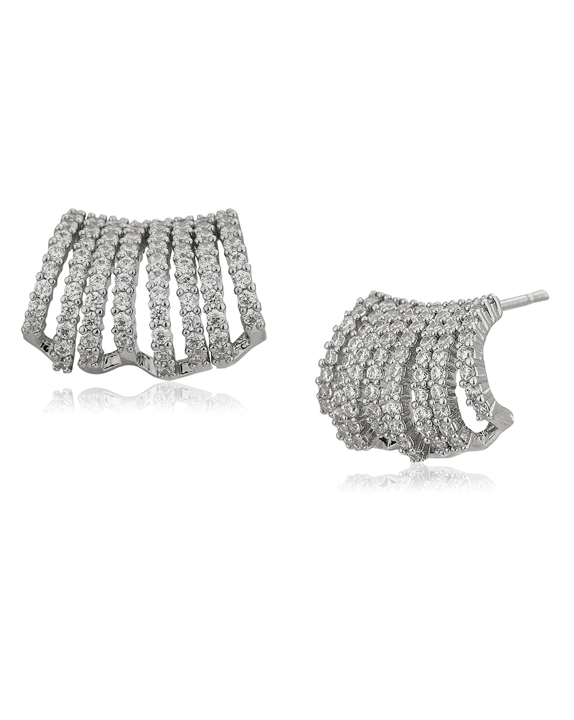 Premium Rhodium Plated With Cz Contemporary Huggies Stud Earring