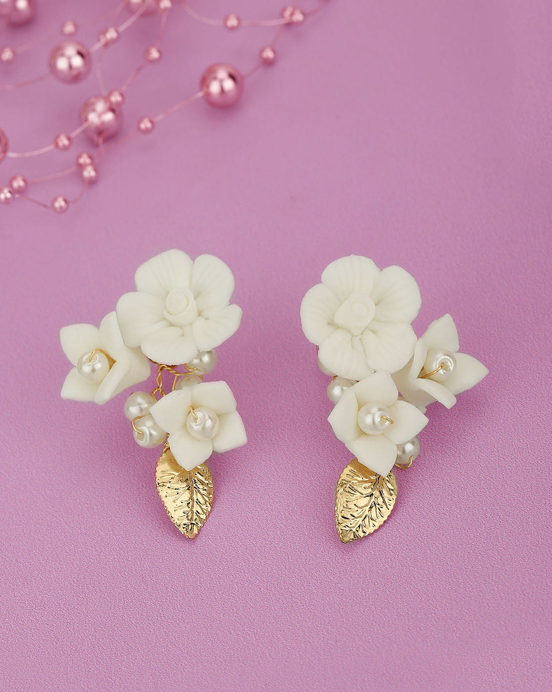 Rose Gold Plated With Pearl Floral Drop Earring For Women