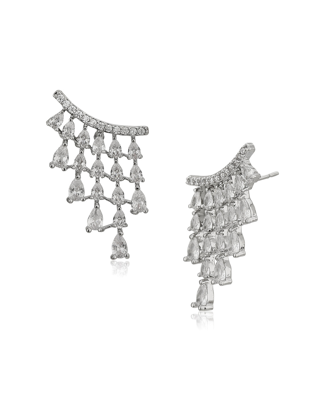 Premium Rhodium Plated With Cz Contemporary Ear Climber Earring