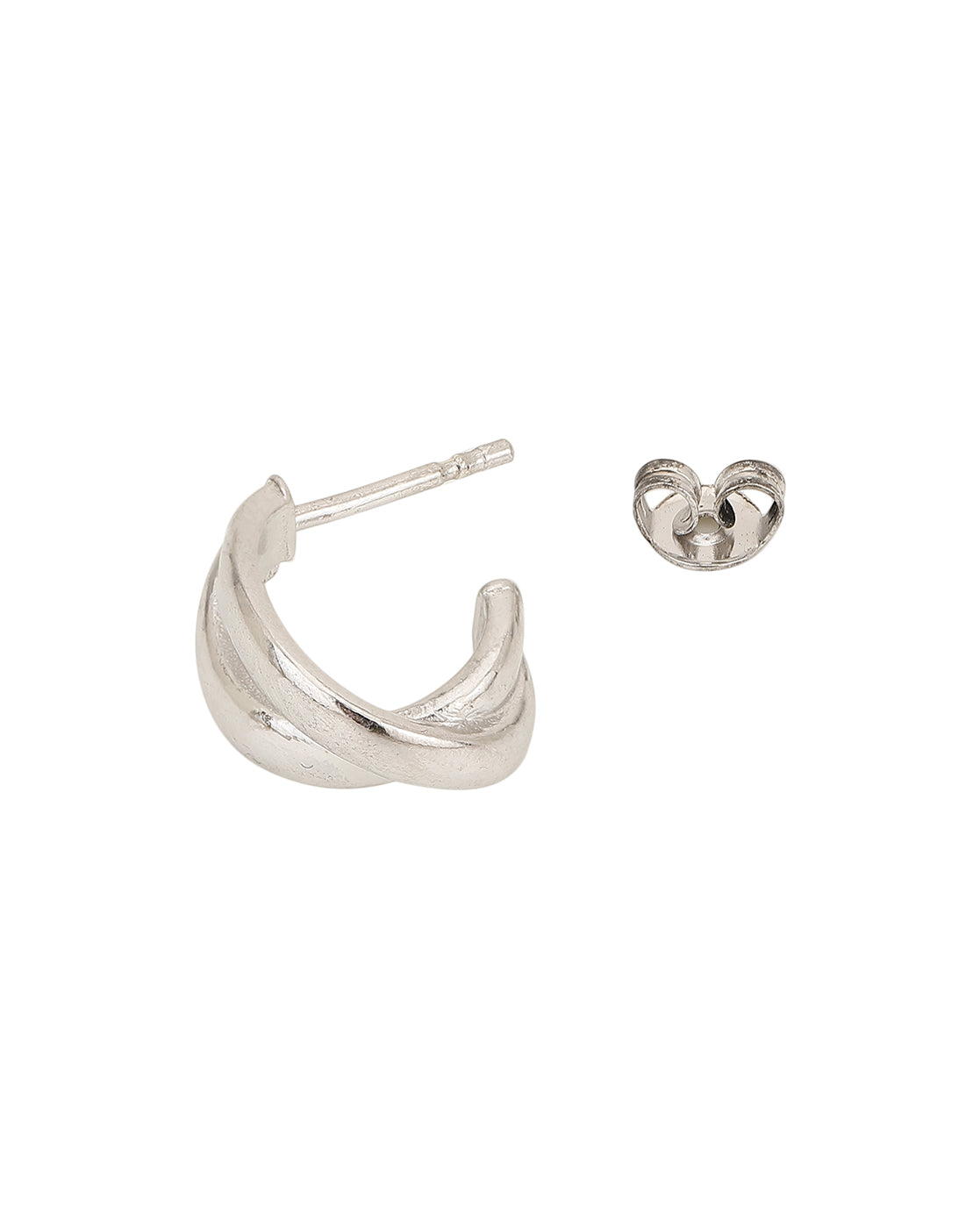 Rhodium Plated Contemporary Half Hoop Earrings