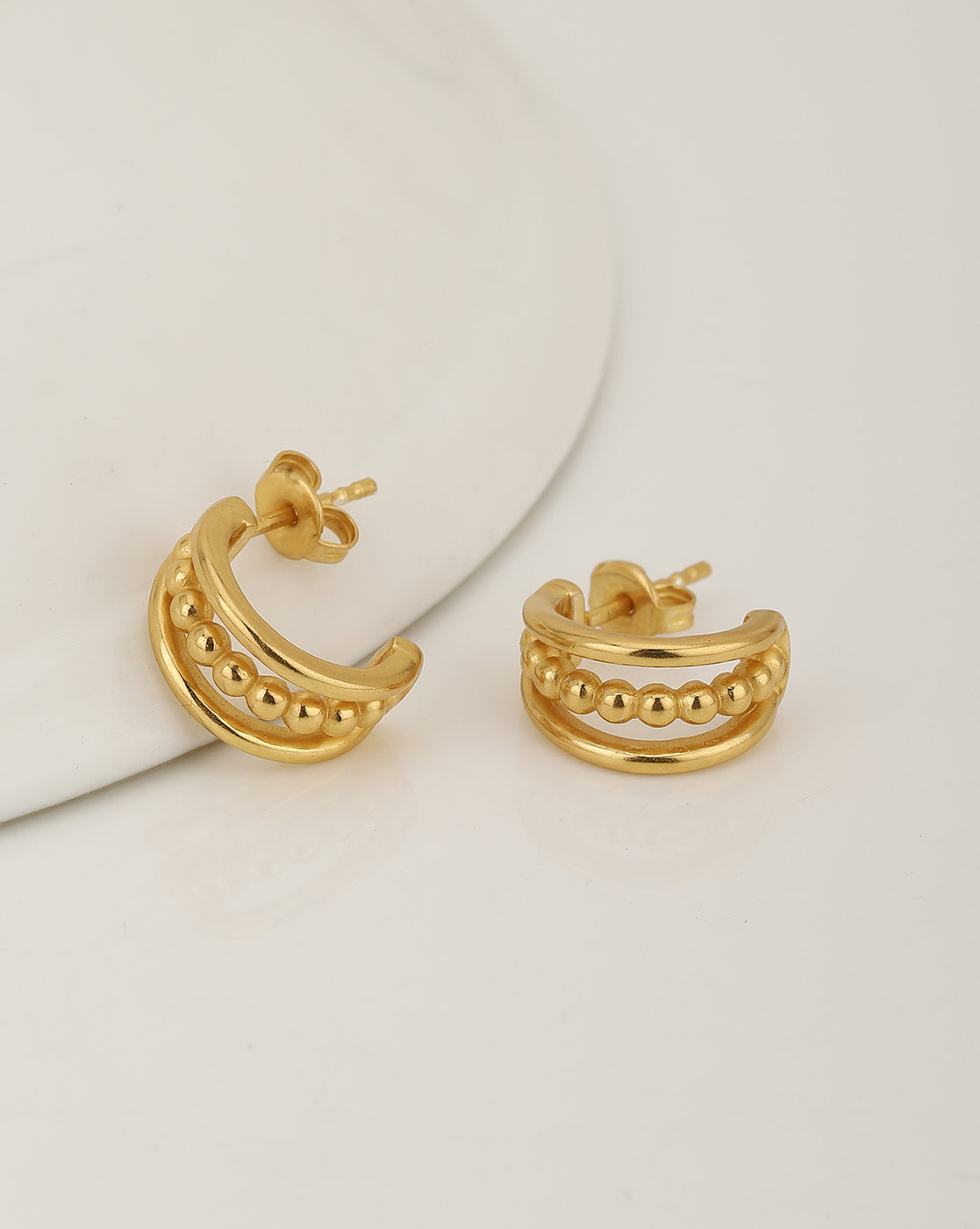 18Kt Gold Plated Triple Row Fancy Hoop Earring