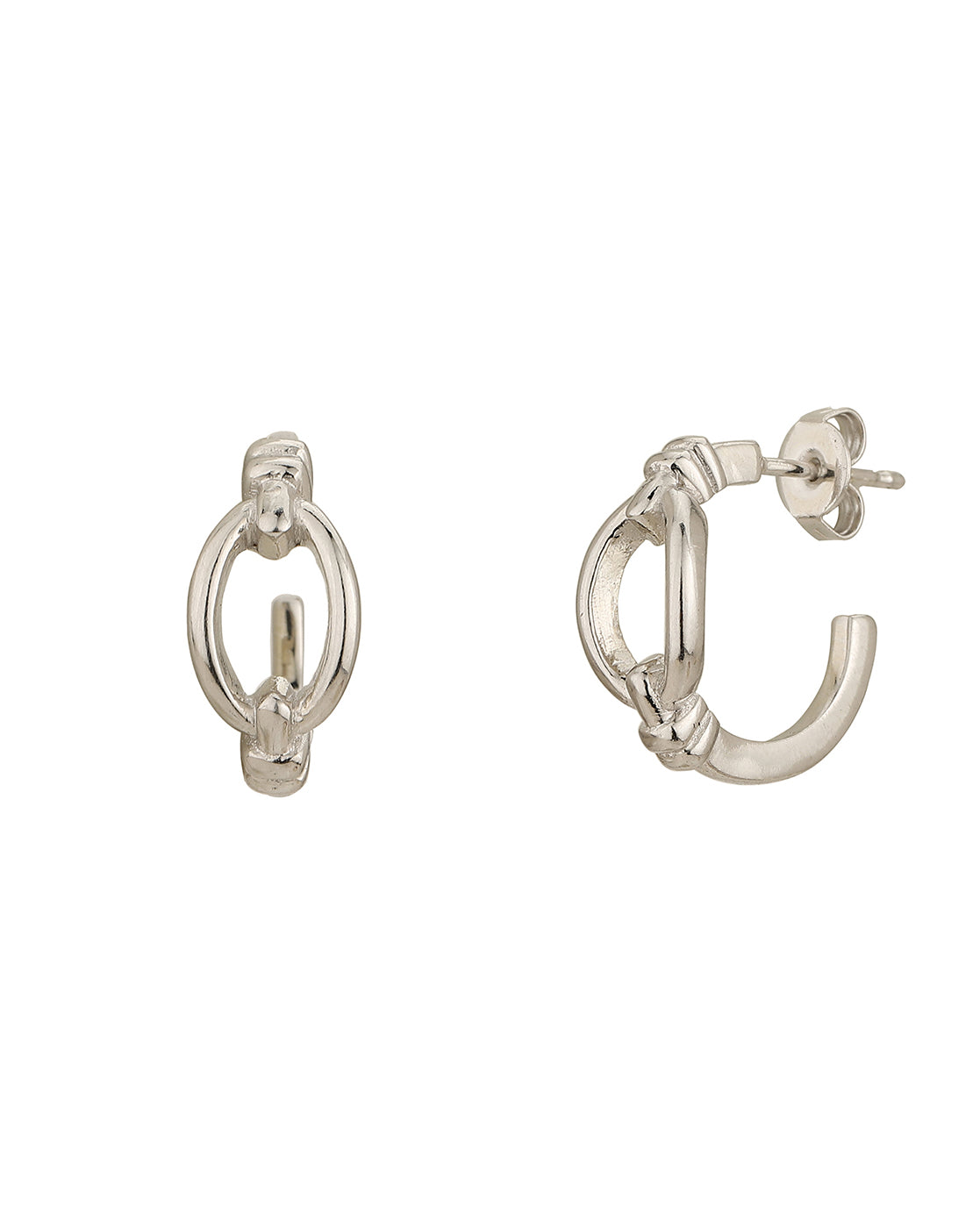Rhodium Plated Contemporary Half Hoop Earring