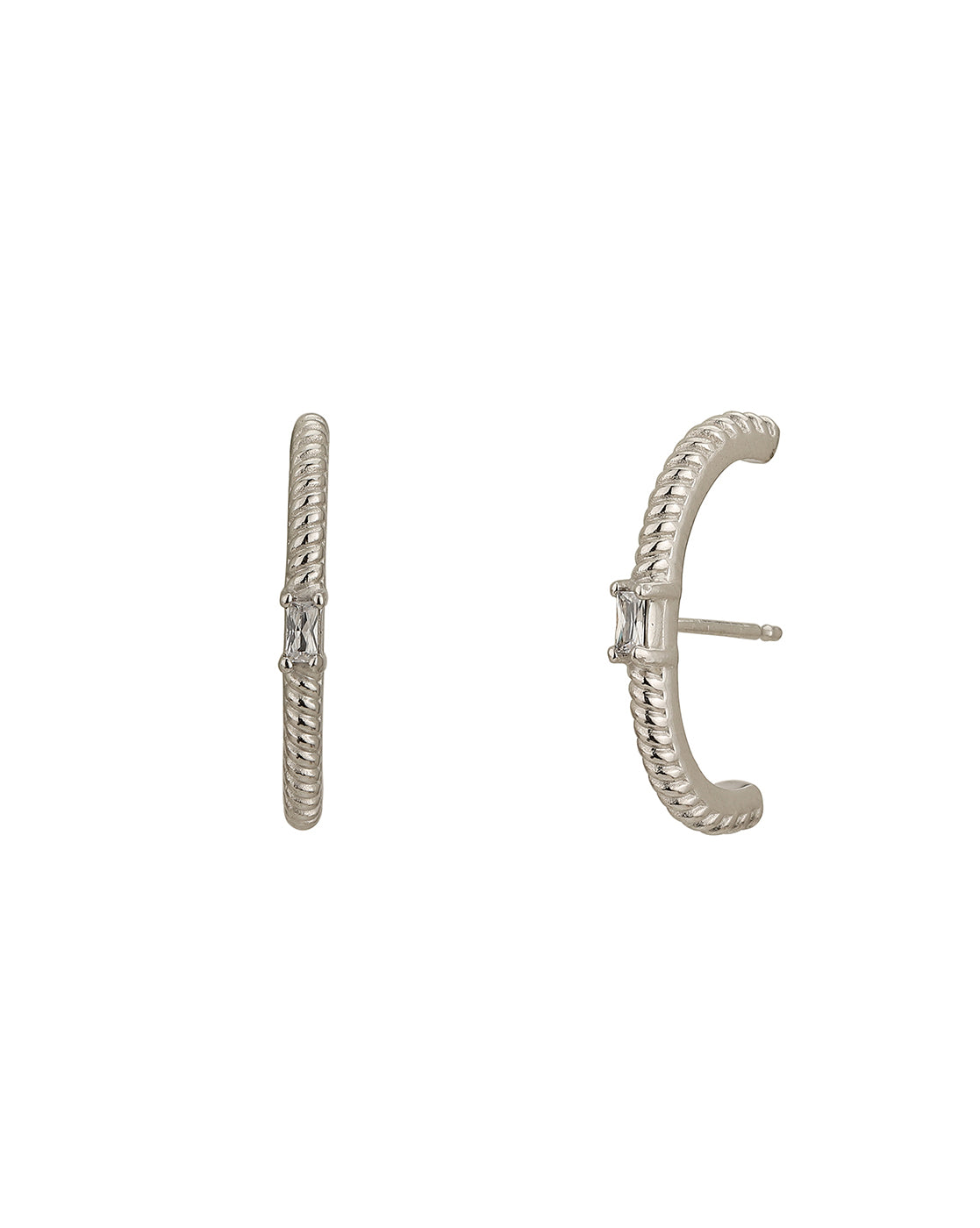Rhodium Plated Cz Stylish Earlobe Earring