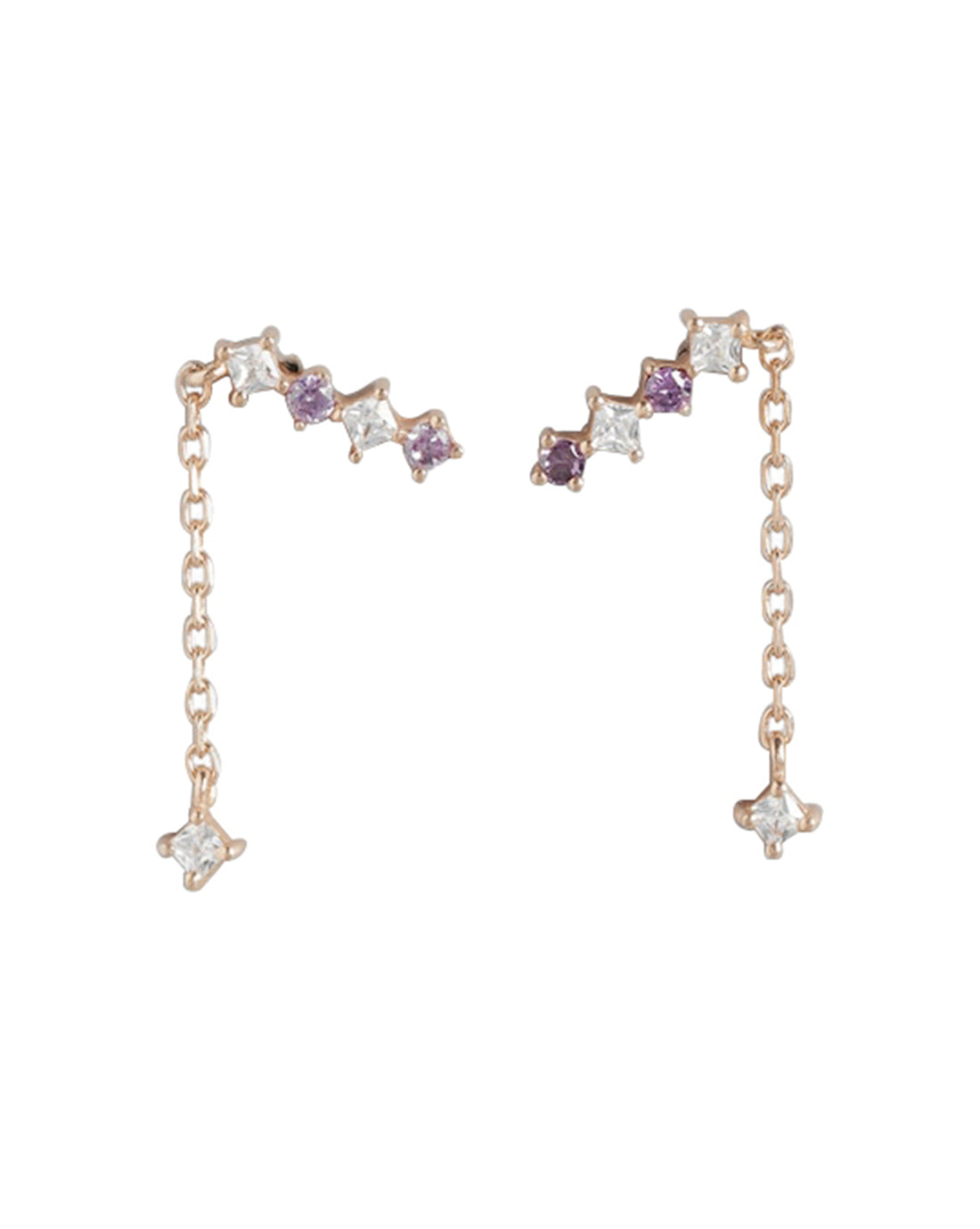 18Kt Rose Gold Plated Cz And Star Ear Climber With Tassle Earring