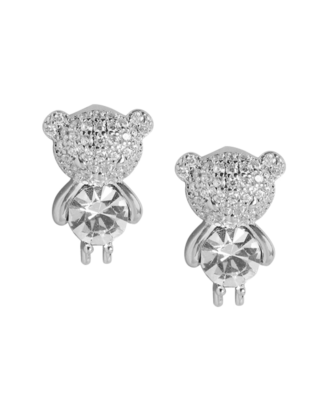 Rhodium Plated Cz Cat Shape Stylish Stud Earring For Women