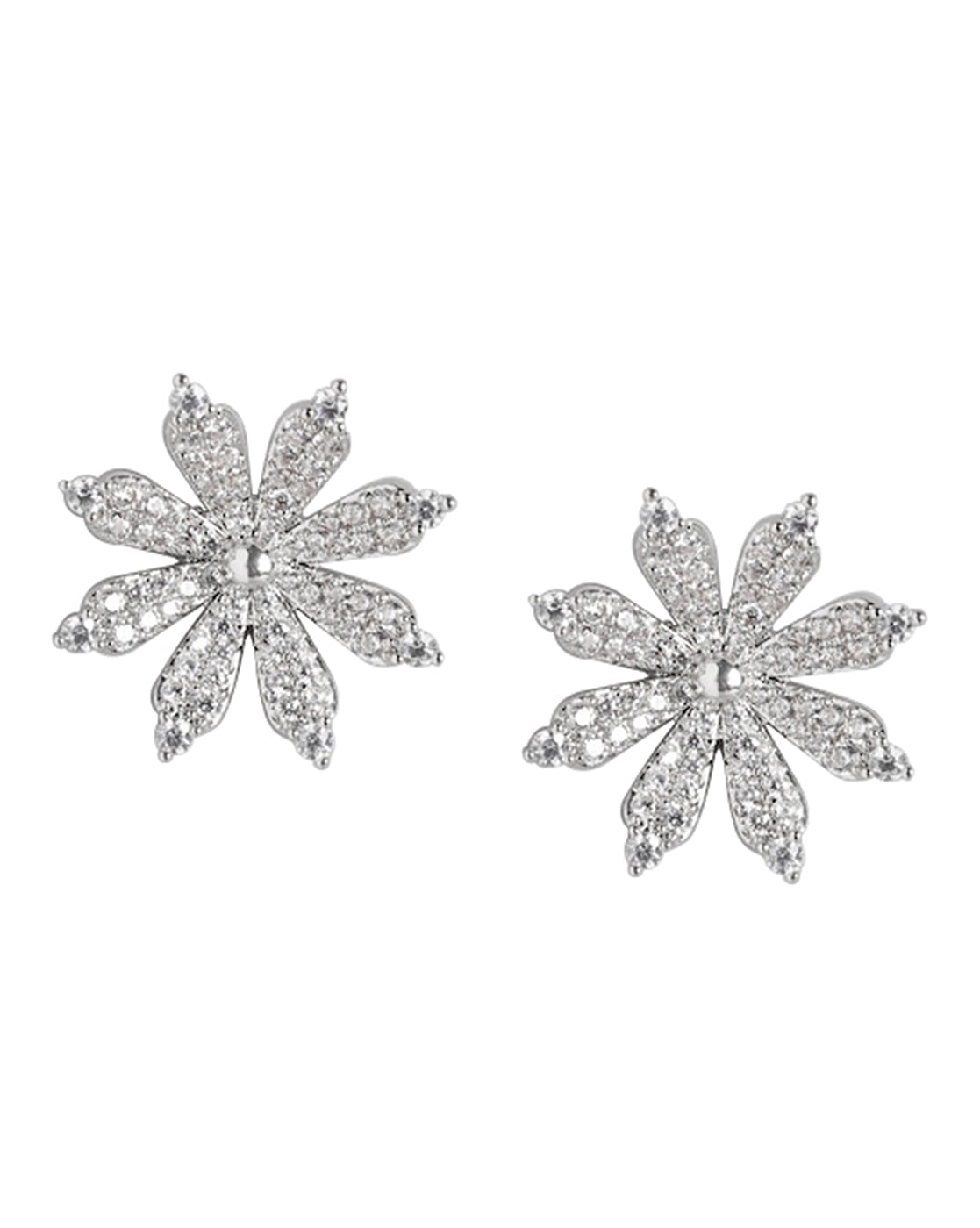 Rhodium Plated Cz Floral Stud Earring For Women