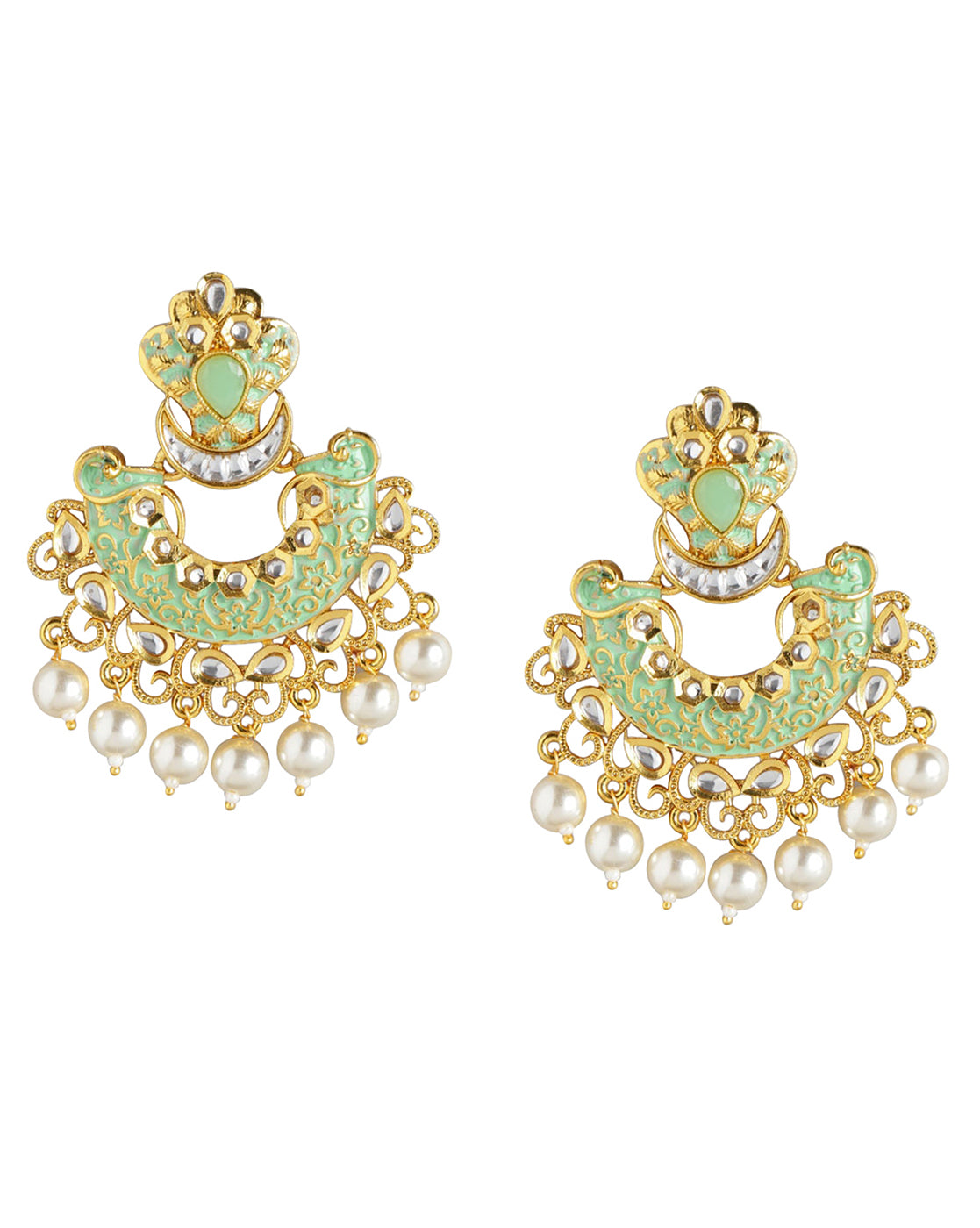 Gold Plated Pearl Enamel Chandelier Jhumka Earring For Women