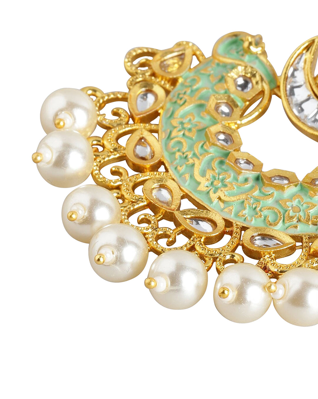 Gold Plated Pearl Enamel Chandelier Jhumka Earring For Women