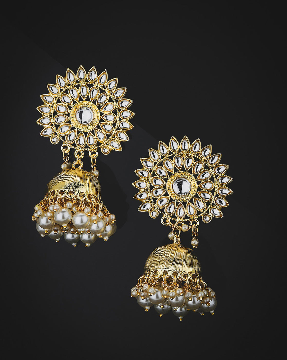 Gold Plated Pearl Enamel Jhumka Earring For Women