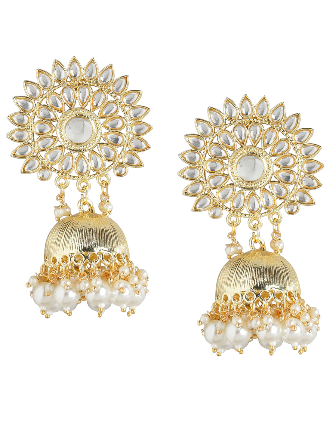 Gold Plated Pearl Enamel Jhumka Earring For Women