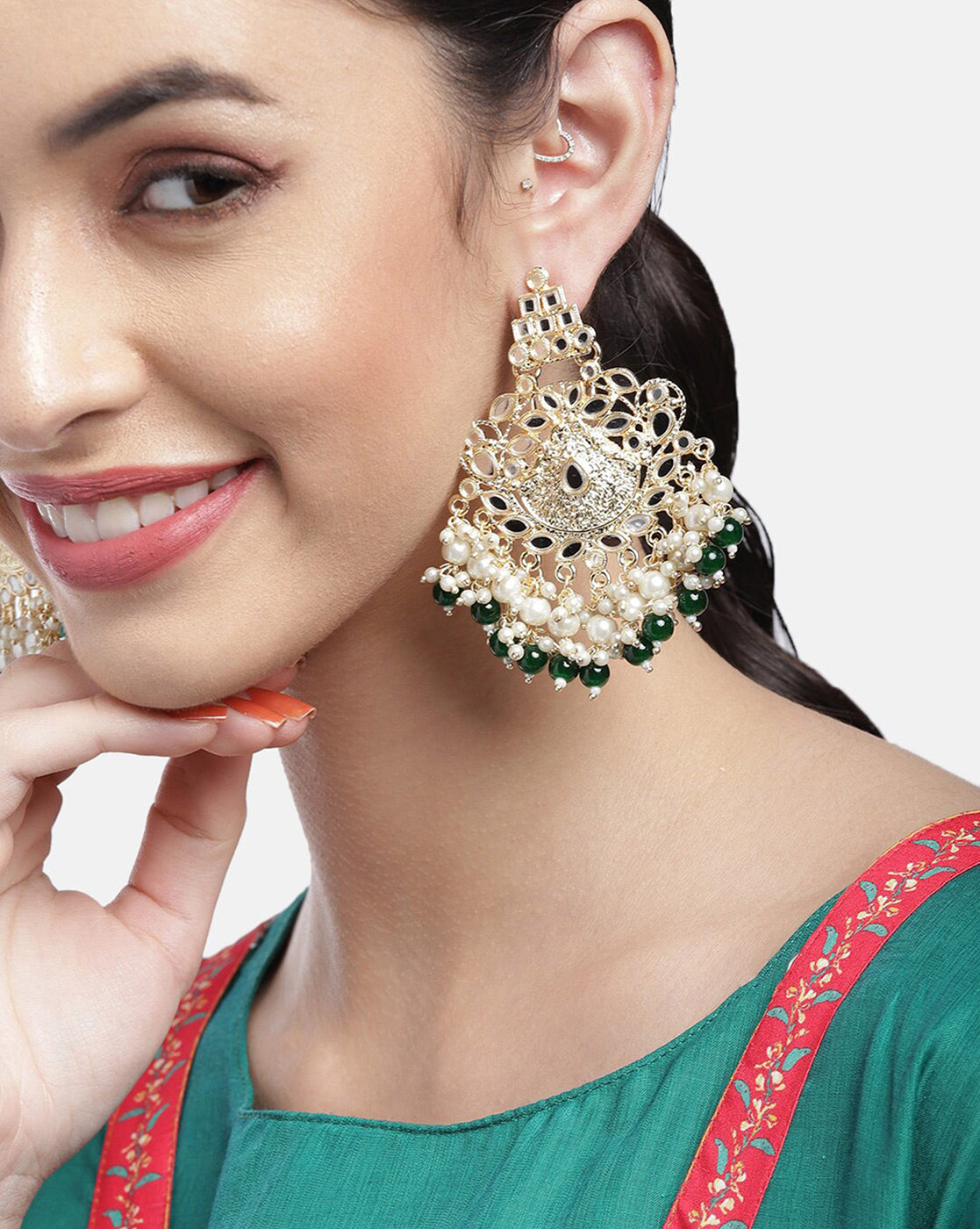 Gold Plated Dangling Pearl Chandelier Jhumka Earring For Women