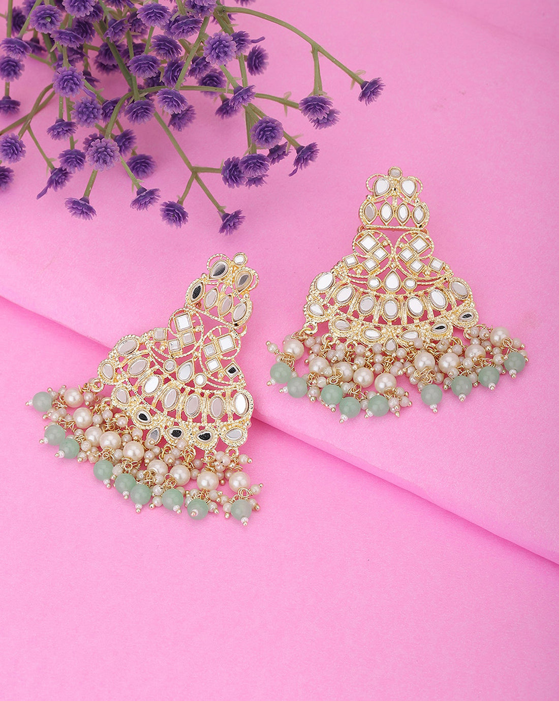 Gold Plated Dangling Pearl Chandelier Jhumka Earring For Women