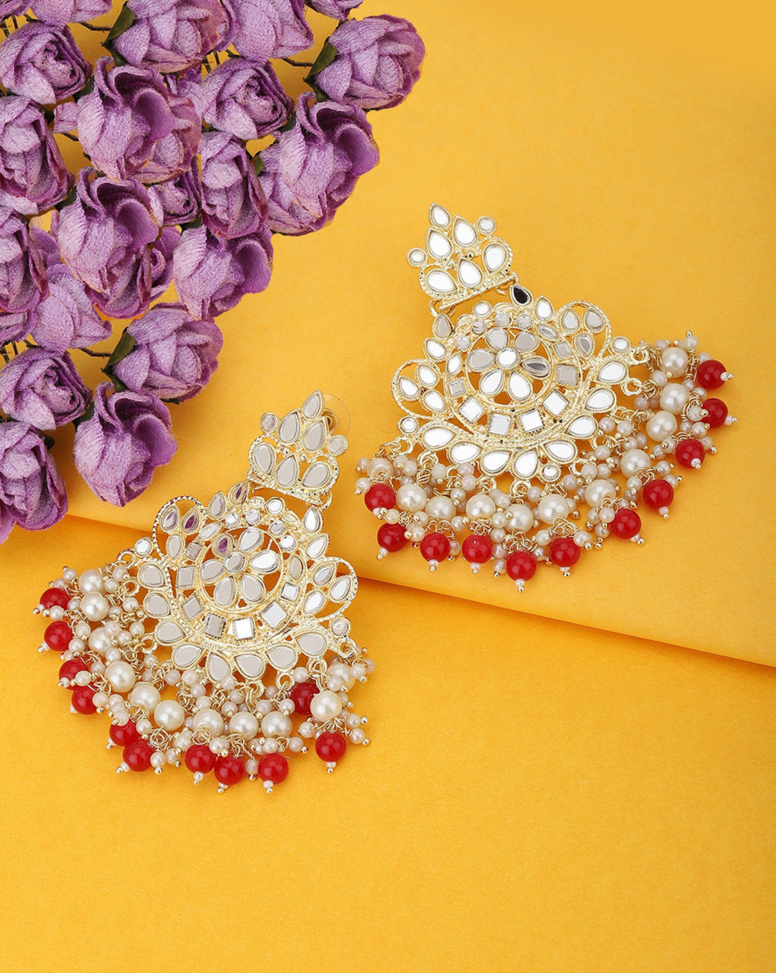 Gold Plated Dangling Pearl Chandelier Jhumka Earring For Women