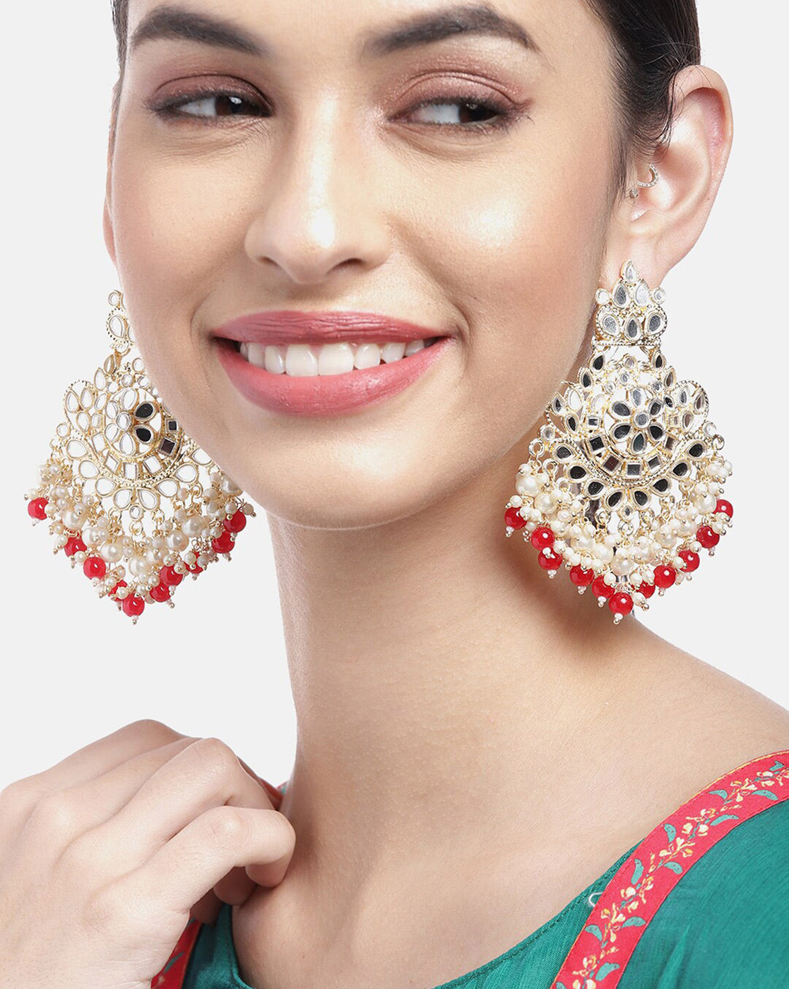 Gold Plated Dangling Pearl Chandelier Jhumka Earring For Women