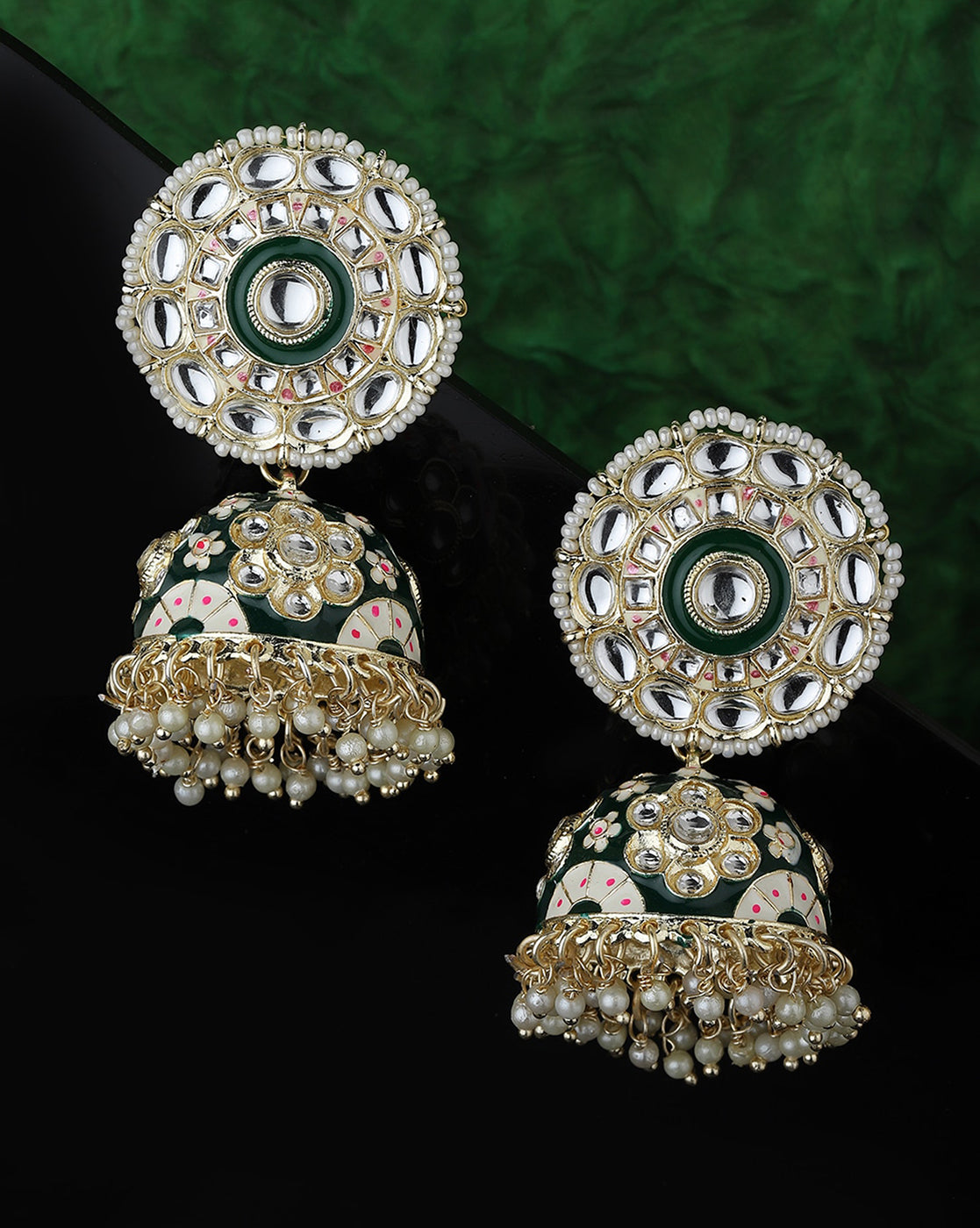 Gold Plated Pearl Enamel Jhumka Earring For Women