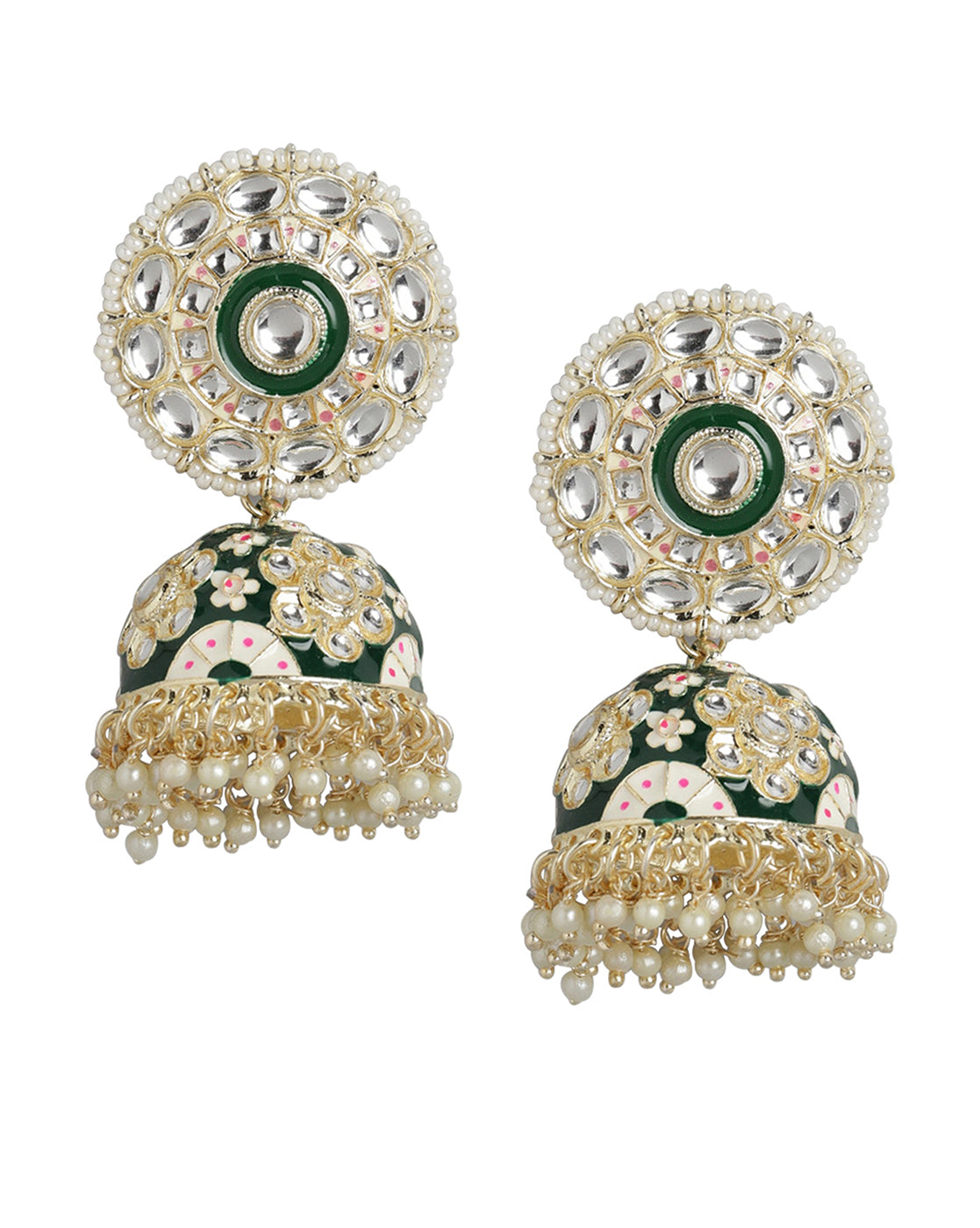 Gold Plated Pearl Enamel Jhumka Earring For Women