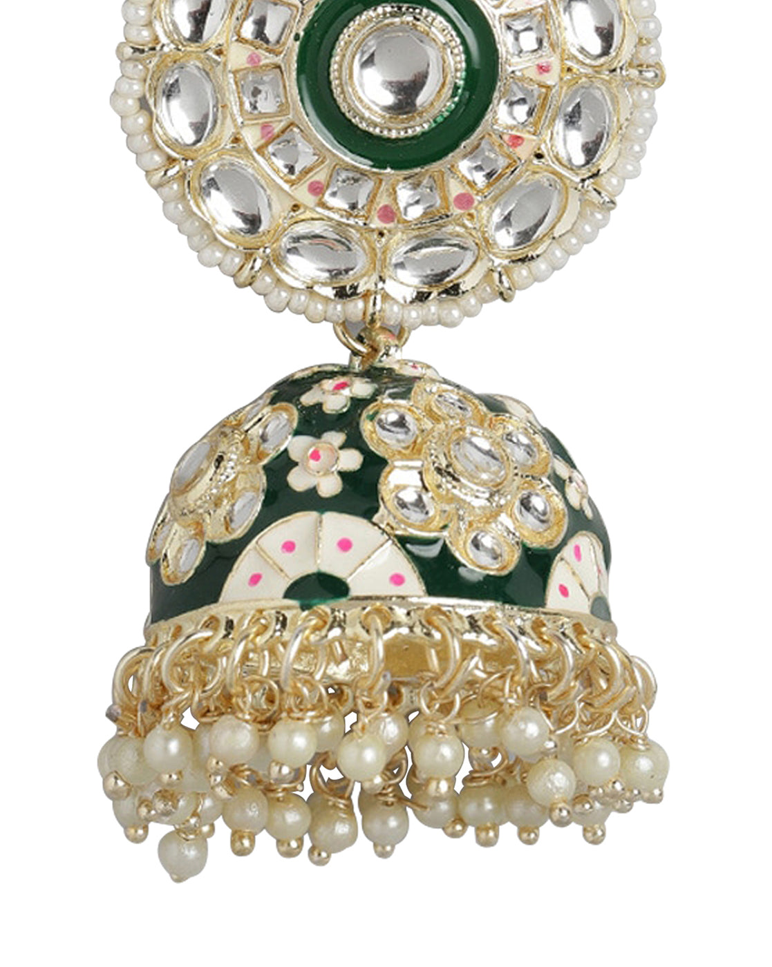 Gold Plated Pearl Enamel Jhumka Earring For Women