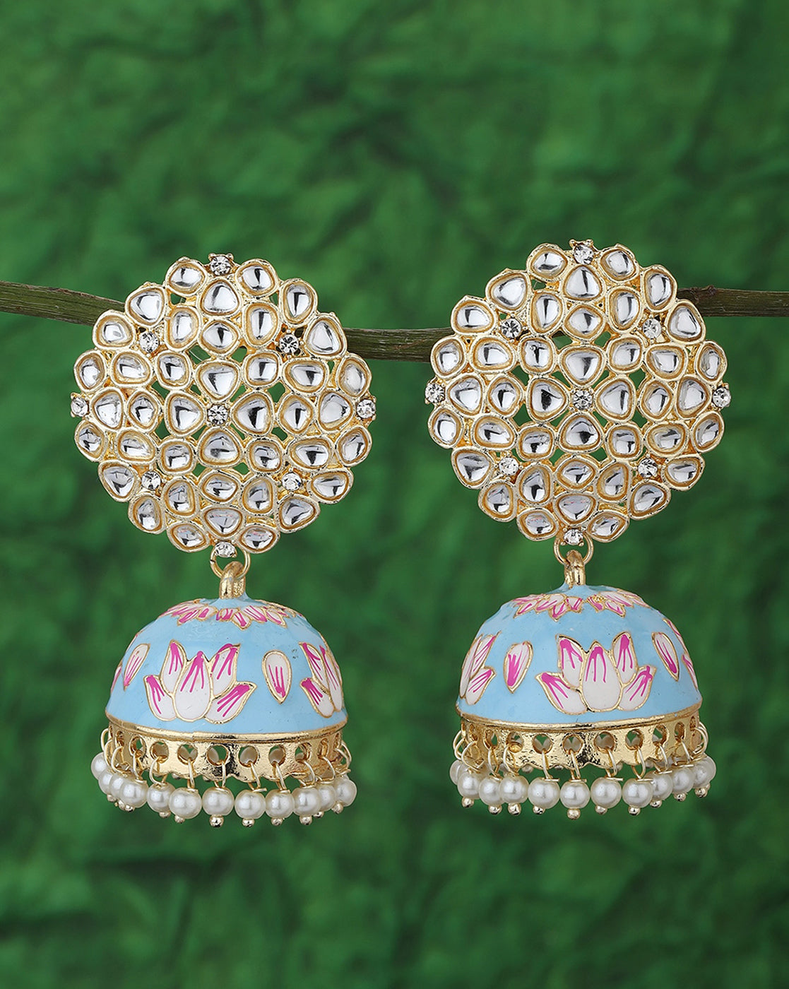 Gold Plated Pearl Enamel Jhumka Earring For Women