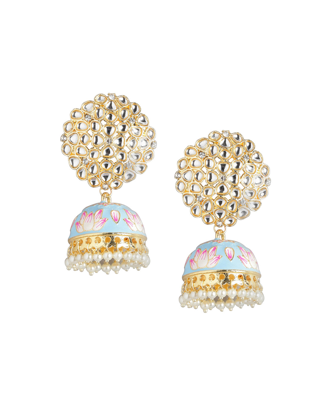 Gold Plated Pearl Enamel Jhumka Earring For Women