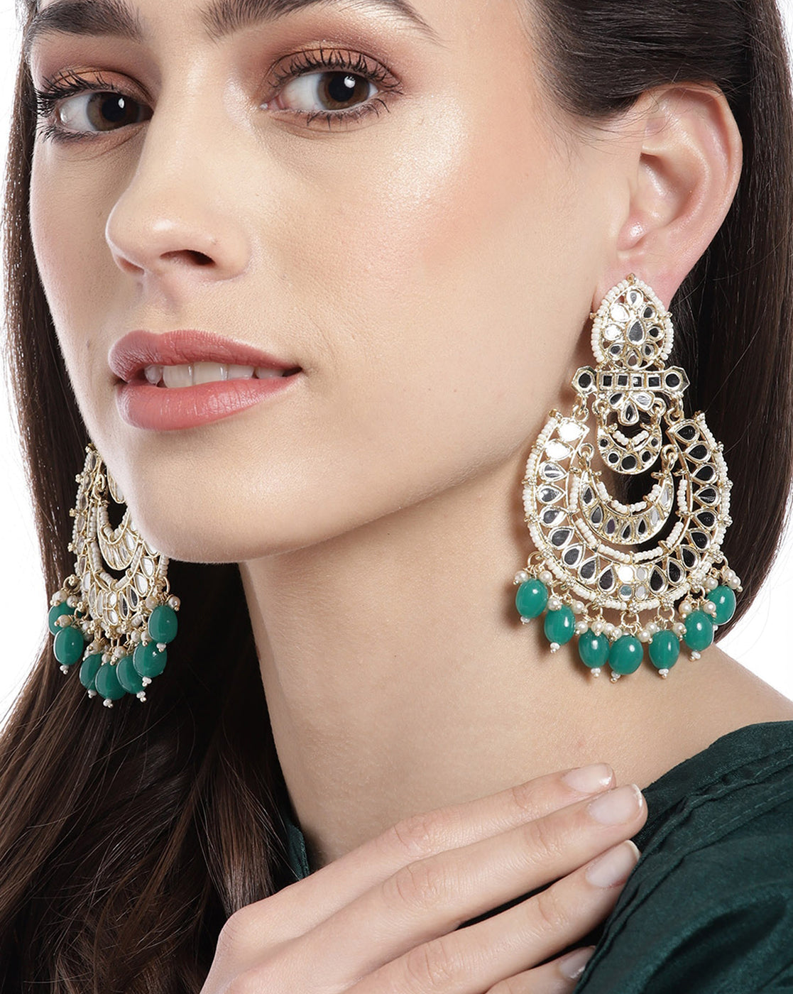 Gold Plated Dangling Pearl Chandelier Jhumka Earring For Women