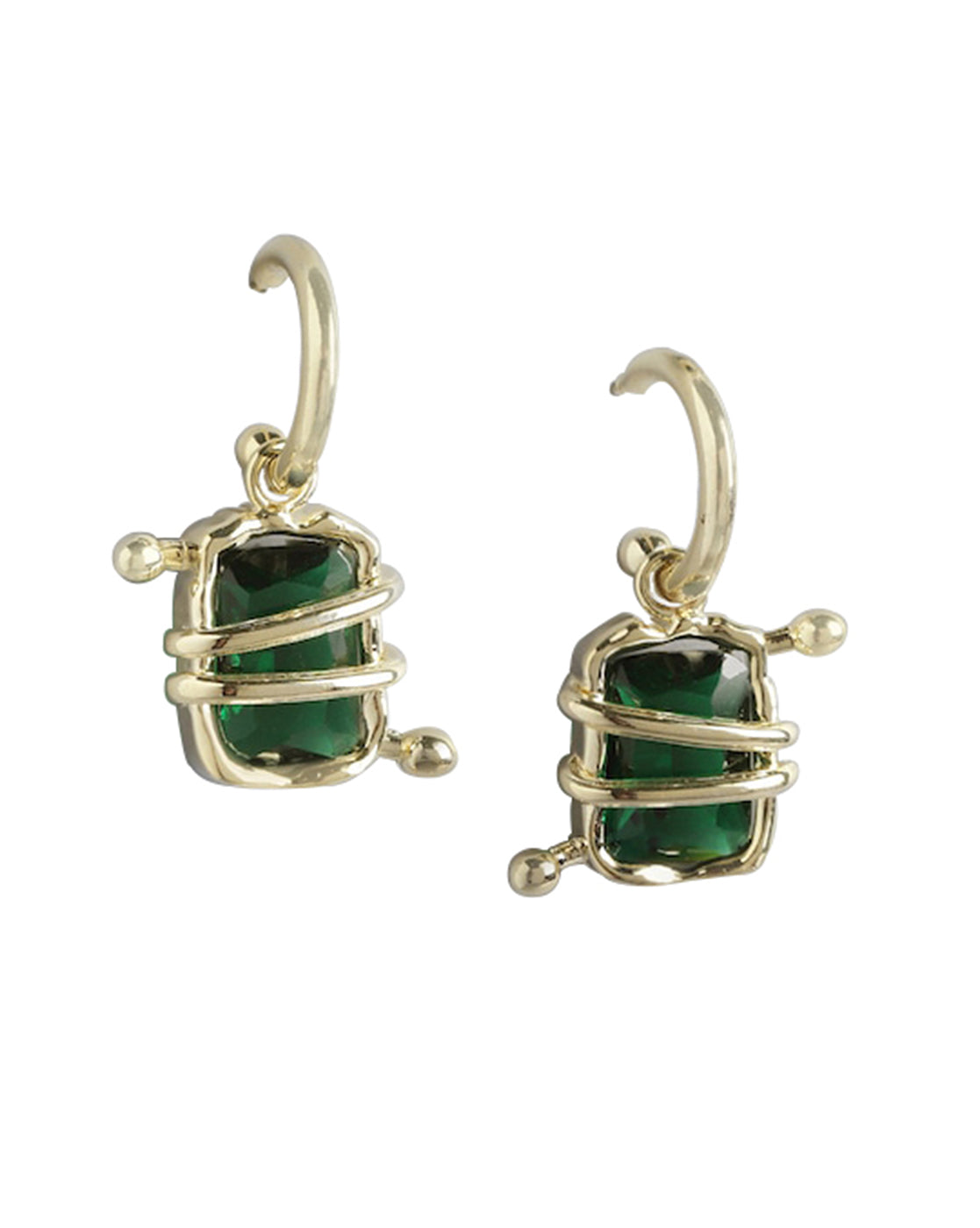 Gold Plated & Crystal Square Half Hoop Earring For Women