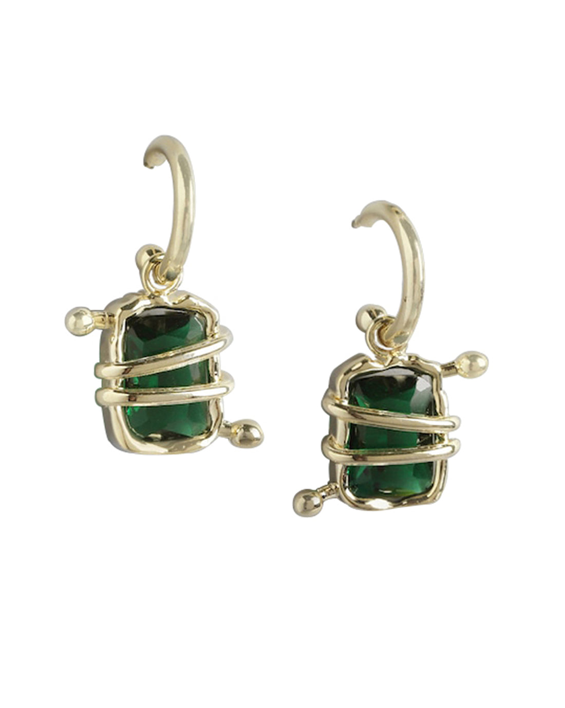 Gold Plated & Crystal Square Half Hoop Earring For Women