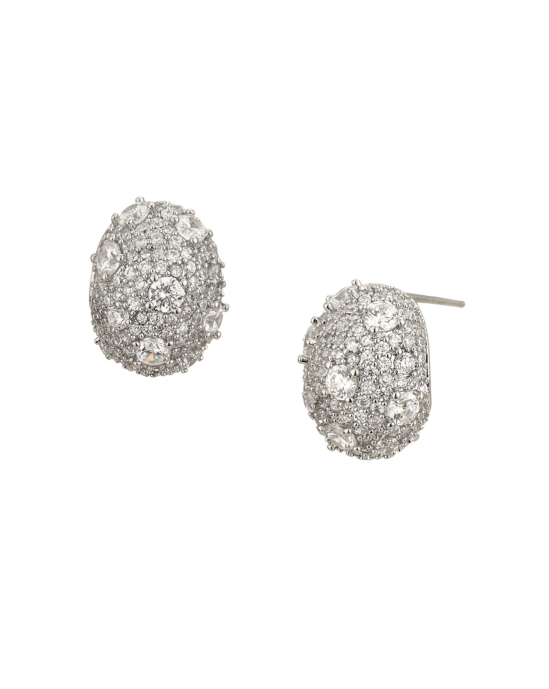 Rhodium Plated Cz Oval Stud Earring For Women