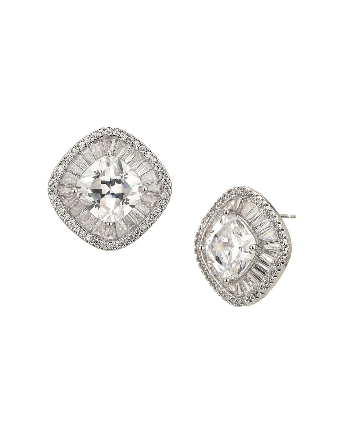 Rhodium Plated Cz Square Stud Earring For Women