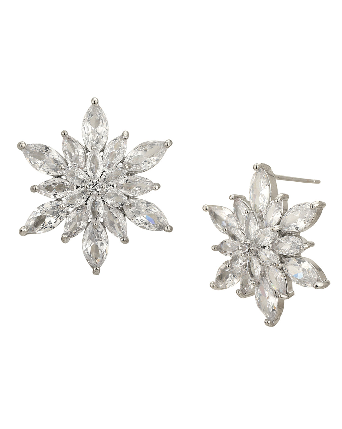 Rhodium Plated Cz Floral Stud Earring For Women