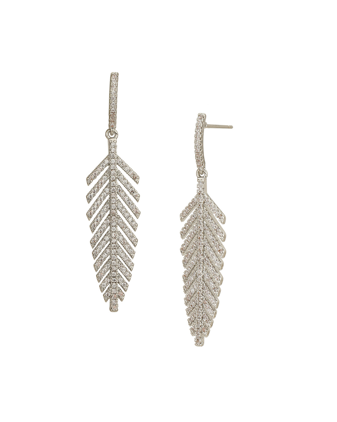 Rhodium Plated Cz Leaf Drop Earring For Women
