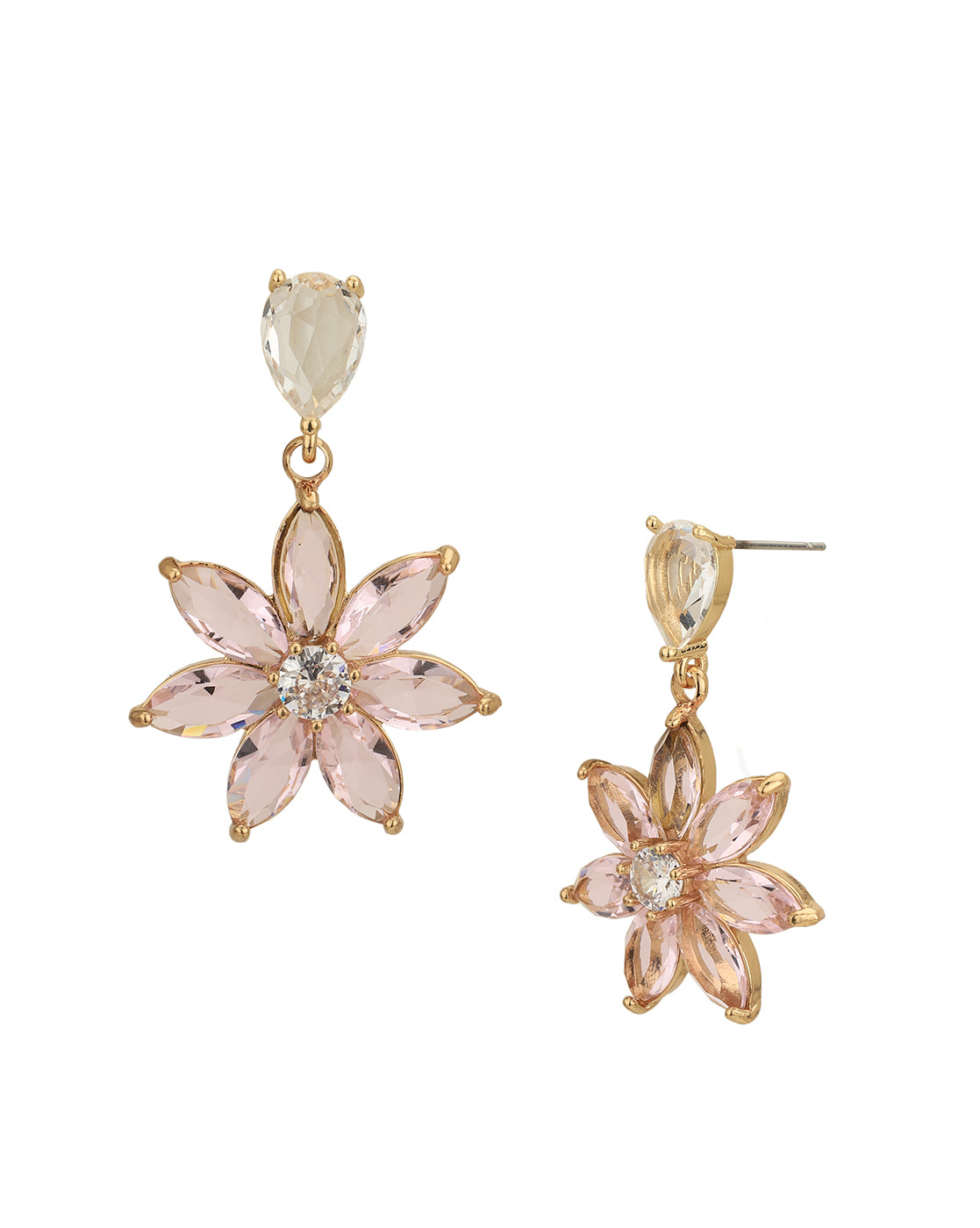 Gold Plated With Crystal Floral Drop Earring For Women